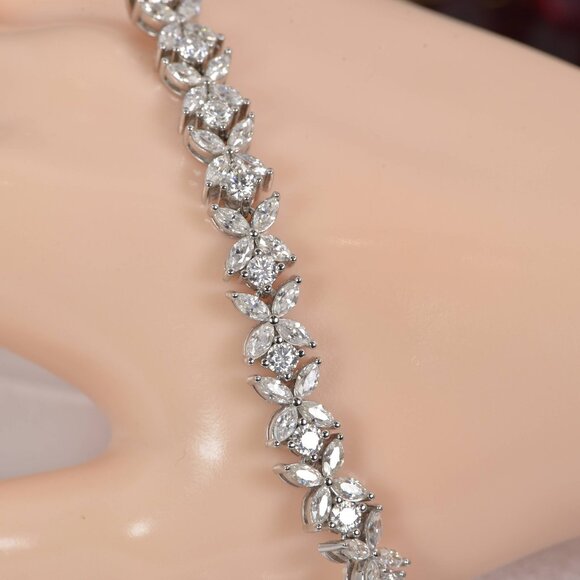 GRA Certified Marquise and Round Cut Moissanite Tennis Bracelet 925 Sterling - Picture 12 of 13